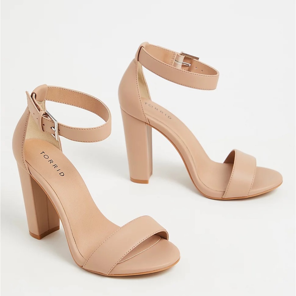 Nude Wide Block Ankle Strap Heel